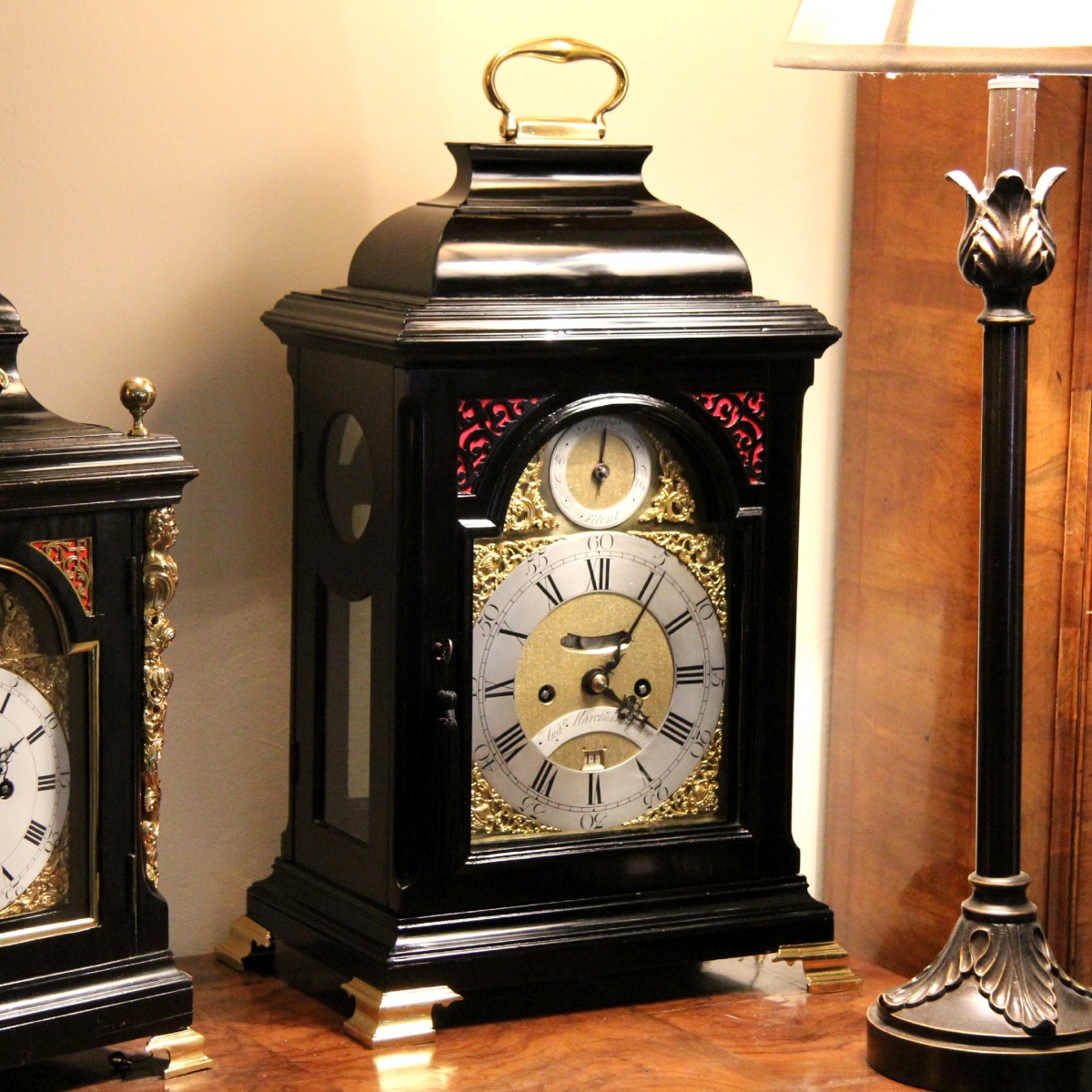 ebonised bracket clock with verge escapement and repeating on
