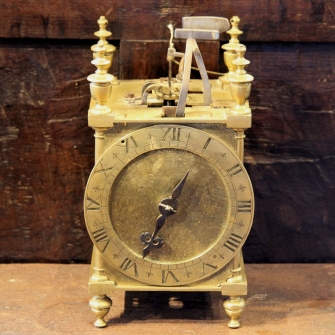 Rare and important, first period lantern clock attributed to Peter Closon. Circa 1635.