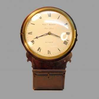A fine and early, English Drop-dial wall clock with side-winding fusee movement, wooden dial and Thw