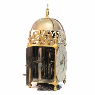C17th English Lantern clock with centre swing, verge escapement. Made by Benjamin Brockhurst of Cove