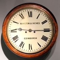 Double fusee striking english dial wall clock in an oak case. circa 1890.