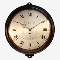 A Saltbox English dial wall clock with verge escapement. Made by Wild. Circa 1785.