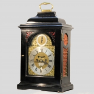 Georgian inverted Bell-top, verge escapement, ebonised bracket clock by Isaac Hurley, London. Circa 
