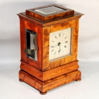 A small English fusee, 5-glass Library timepiece clock. In a satinwood case by Francis Correll, Lutt