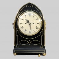 English King George III period, ebonised bracket clock in a brass strung Lancet style case. Circa 18