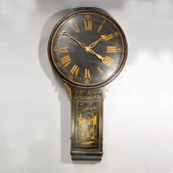Black dial English Tavern or Act of Parliament wall clock. Made by William Stevens of Cirencester. C