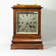 A fine English, striking, library 5-glass mantel clock with platform escapement and in a rosewood ca