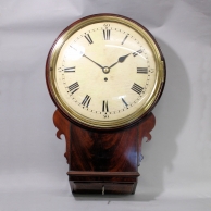 Wooden dial, chisel bottom, English Drop-dial fusee wall clock by John Thwaites. Circa 1805.