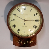 Small, fusee, English dial clock with a 10 inch bowed dial. Circa 1835.