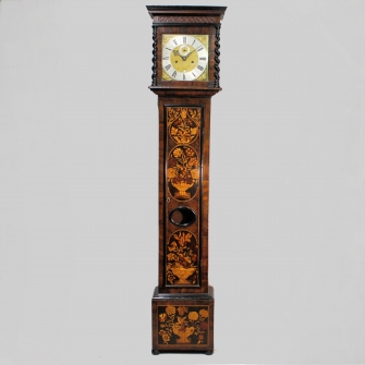An important and rare early English, small Marquetry Longcase Clock. Attributed to Nathaniel Pyne.